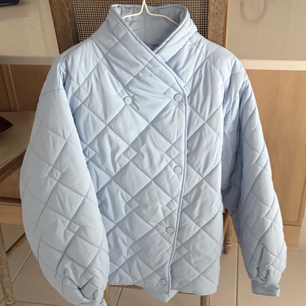 Light Blue Quilted Bomber Jacket - Women's